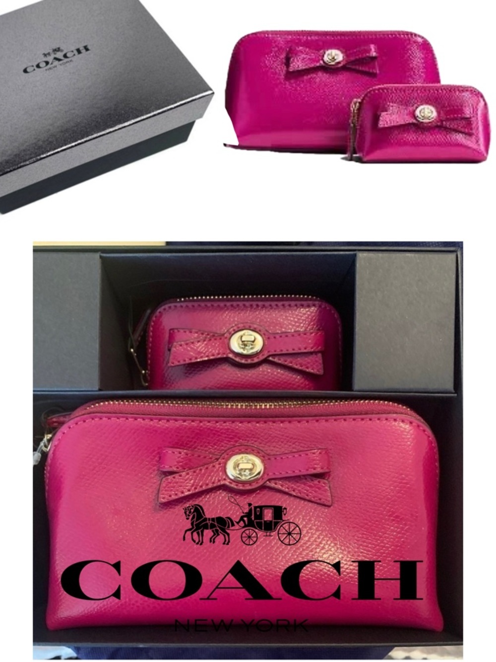 Coach Cosmetic Bag Set of 2 Gift Box NWT Raspberry